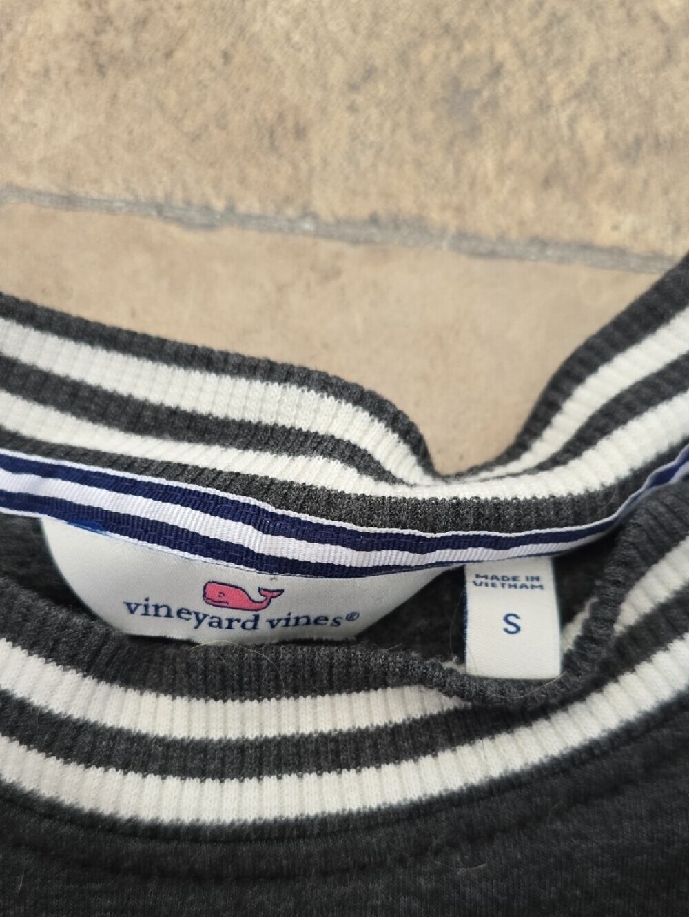 Vineyard Vines Charcoal Crewneck Sweater with Striped Trim - Picture 2 of 6